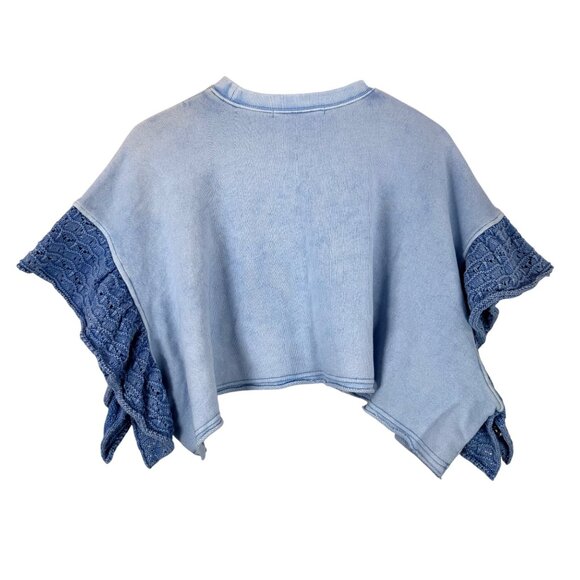 Altar'd State Ruffle crochet sleeve boho crop oversized top blue XL‎ - Picture 3 of 6